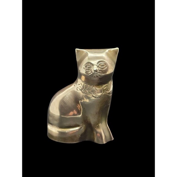Unbranded Other - Vtg Brass Cat Kitten Figurine 4 1/4" Kitty Feline Floral Neck MCM Decor